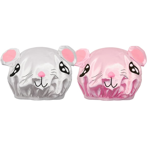 Wrapables® Fun and Novelty Double Layer Waterproof Shower Caps for Kids (Set of 2), Animal Ears