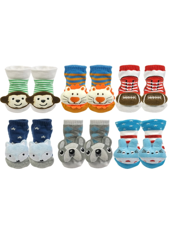 Fun and Playful 3D Cartoon Anti-Skid Baby Booties Sock Slipper Shoes (Set of 6)