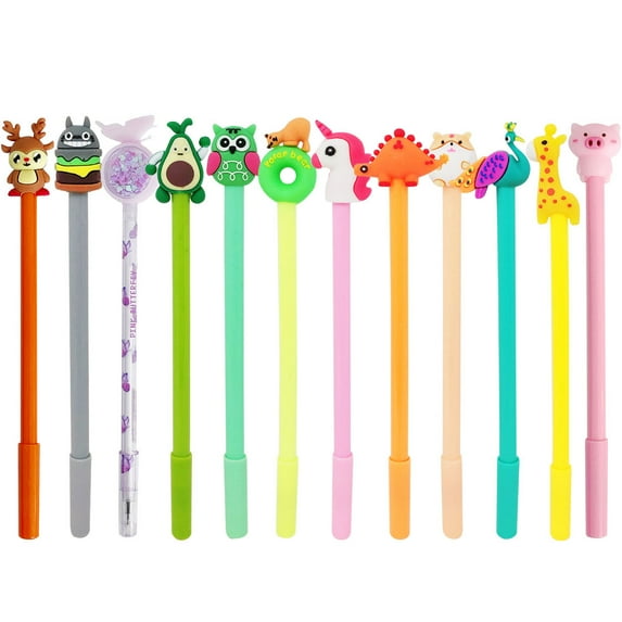 Wrapables Gel Pens School Office Supplies (12 pack), Cute Critters