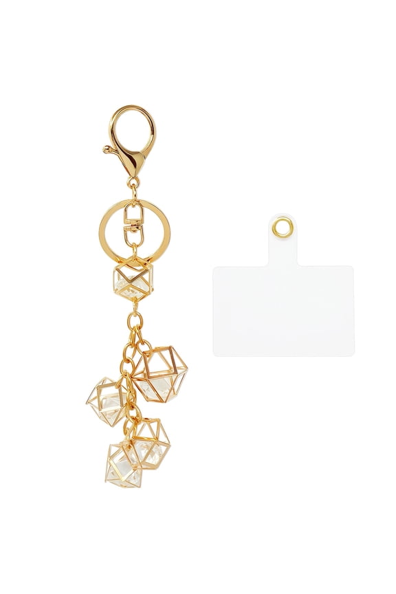 Geometric Crystal Beaded Pendant Keychain and Phone Charm with Lanyard Patch, Cellphone Tether Tab