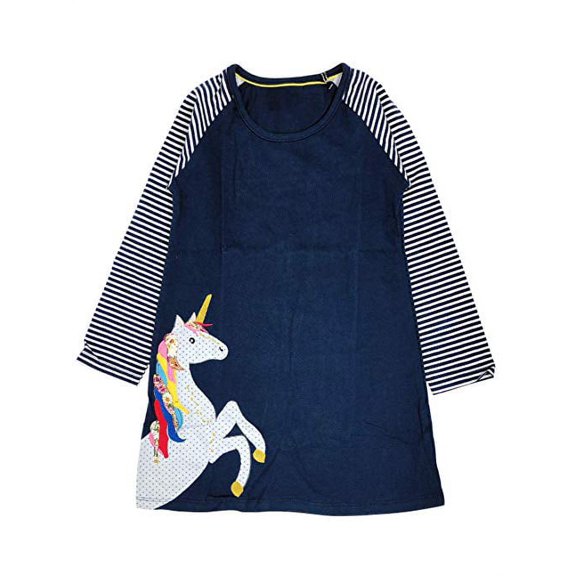 Wrapables Girls Casual Print Cotton Dress, 5T, Prancing Unicorns