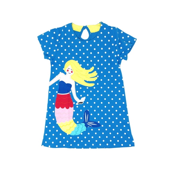 Wrapables Girls Casual Print Cotton Dress, 6T, Mermaid
