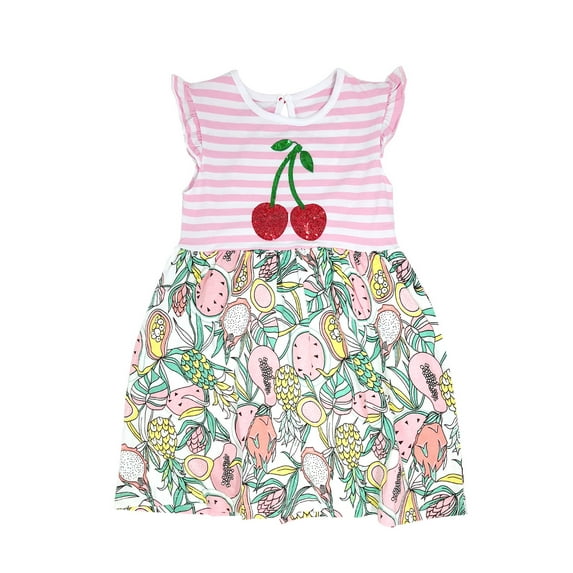 Wrapables Girls Casual Summer Dress with Sequins, 6T, Cherry