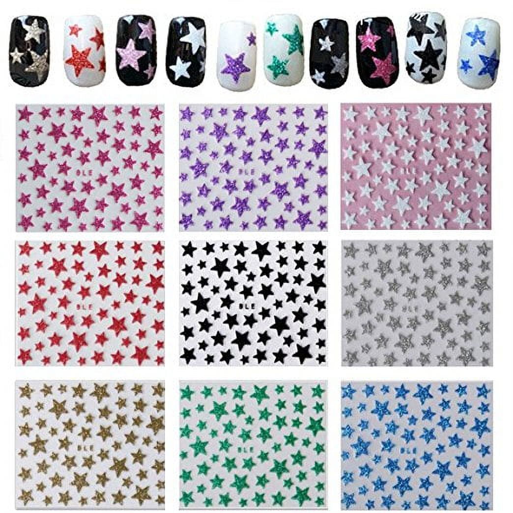Wrapables Glitter Stars Nail Stickers Sparkly Nail Art (10 sheets)