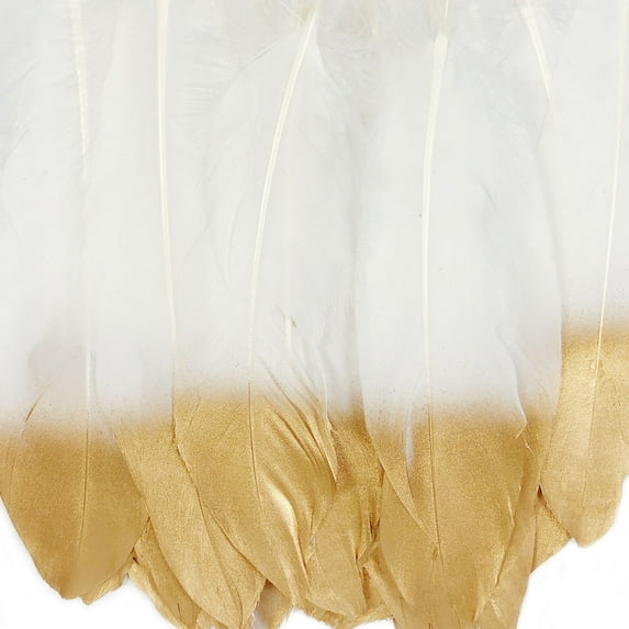 Wrapables® Gold Dipped Feathers, Bohemian Decorations for Weddings, Parties, DIY Art Projects, White