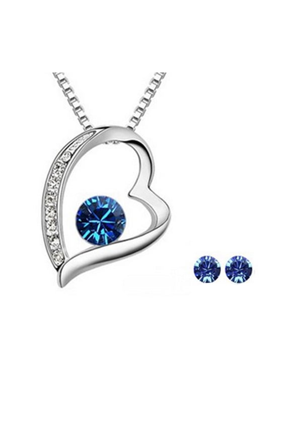 ® Heart Pendant Necklace and Earrings Crystal Jewelry Set, Blue