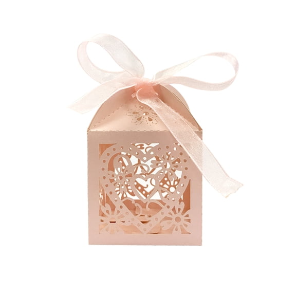 Wrapables® Hearts and Flowers Wedding Party Favor Boxes Gift Boxes with Ribbon (Set of 50), Pink