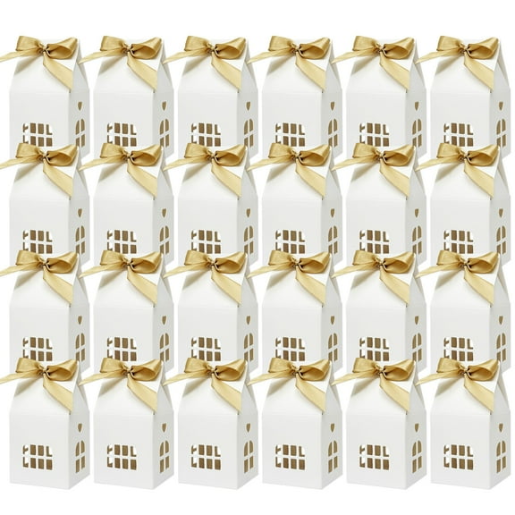 Wrapables House Shaped Gift Boxes with Ribbons for Weddings, Housewarming, Cookies, Candies, Treats, Party Favors (Set of 24)