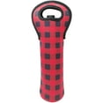 thumbnail image 1 of Wrapables Insulated Neoprene Wine Tote, One Bottle, Red Plaid, 1 of 6