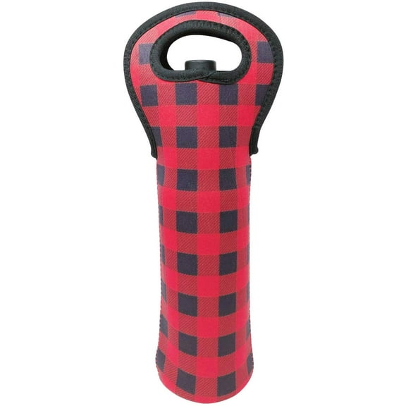 Wrapables Insulated Neoprene Wine Tote, One Bottle, Red Plaid