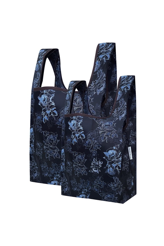 JoliBag Collection Reusable Shopping Bag (Set of 2), Black Rose Shadow