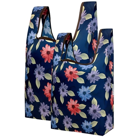 Wrapables JoliBag Collection Reusable Shopping Bag (Set of 2), Colorful Daisies