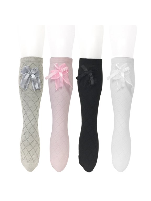 Knee High Diamond Pattern Girl Socks (Set of 4)