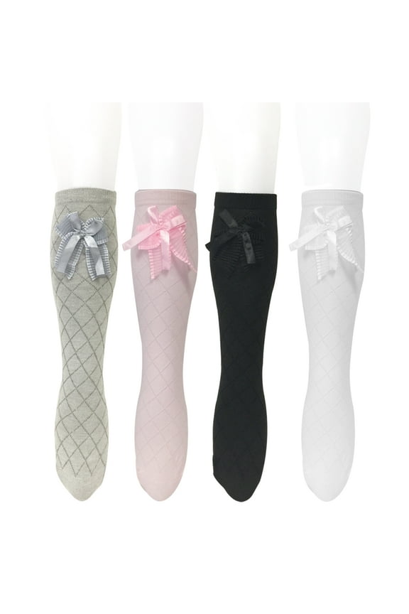 Knee High Diamond Pattern Girl Socks (Set of 4)