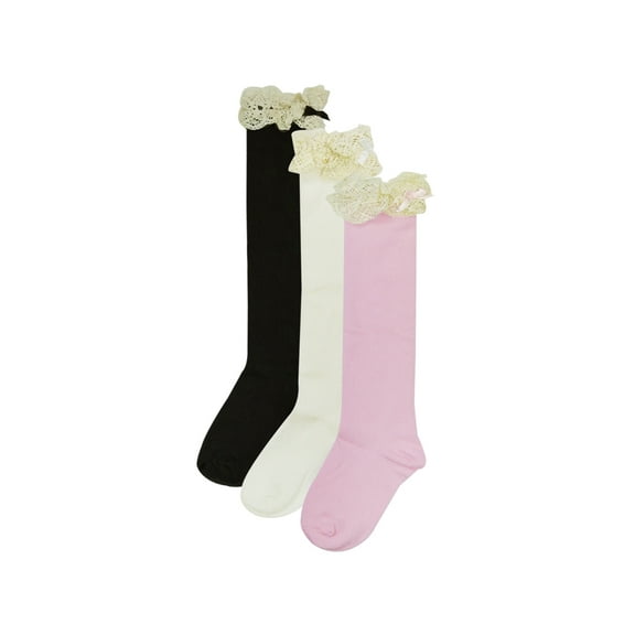 Wrapables Lace Ruffles and Bow Knee High Girl Socks (set of 3)