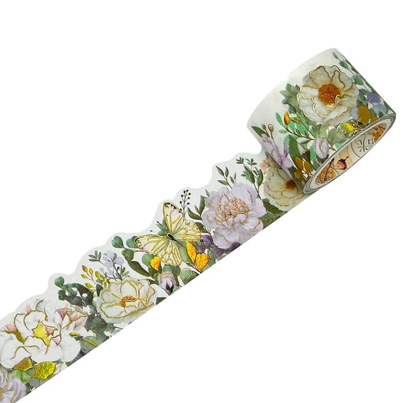 Wrapables Landscape Floral Metallic Gold Foil Washi Tape, 30mm x 3M, Dreamy White