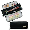 thumbnail image 1 of Wrapables Large Capacity Pencil Case, 3 Compartment Pencil Pouch for Stationery Pens, Black, 1 of 6