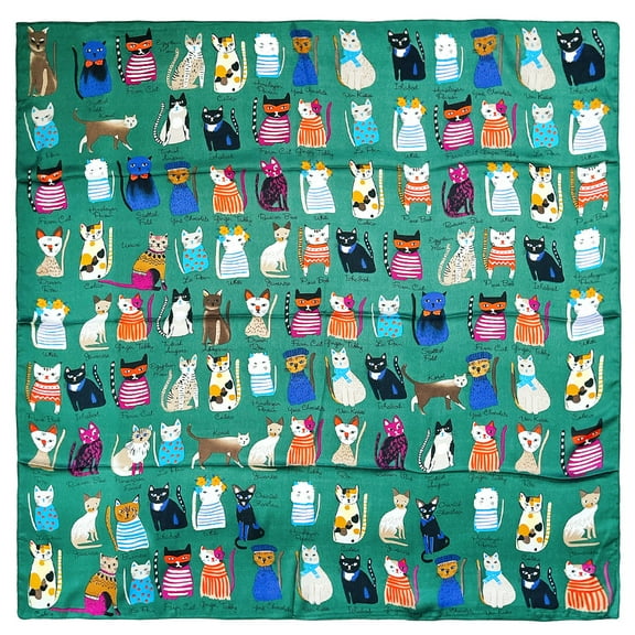 Wrapables Large Fashionable Cats Head Wrap Square Scarf 35 x 35 Inches, Green