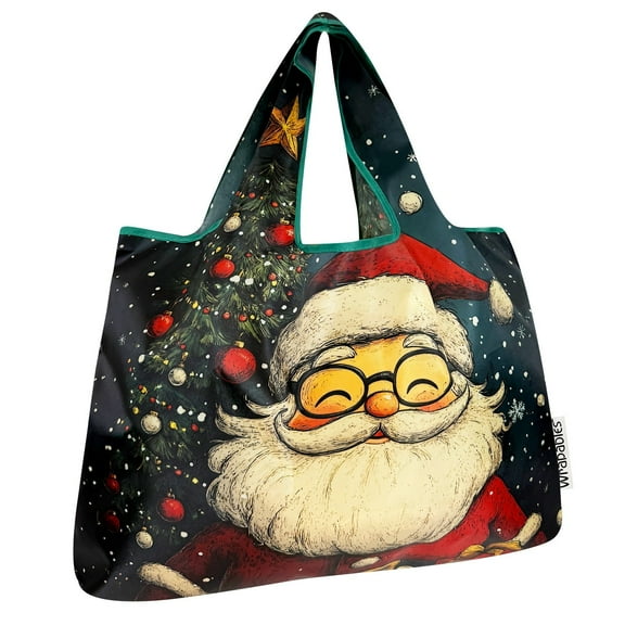 Wrapables Large Foldable Christmas Holiday Nylon Reusable Grocery Bag, Santa