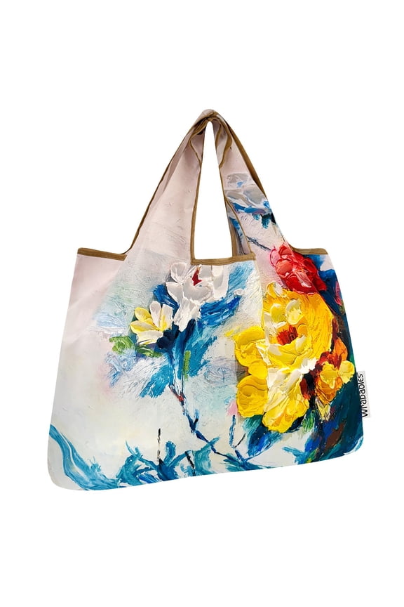 Large Foldable Oil Painting Nylon Reusable Grocery Bag, Spring