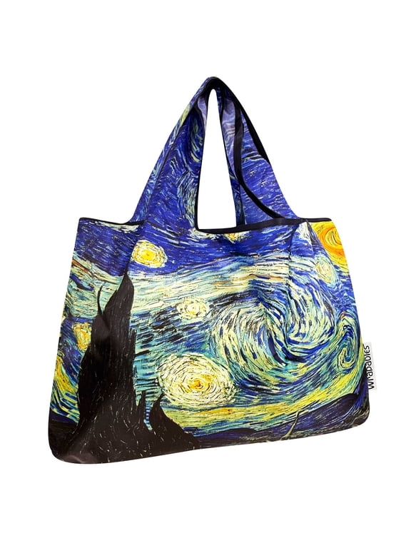 Large Foldable Oil Painting Nylon Reusable Grocery Bag, Starry Night