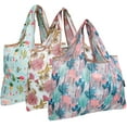 thumbnail image 1 of Wrapables Large Foldable Tote Nylon Reusable Grocery Bag, 3 Pack, Cacti & Chrysanthemums, 1 of 7