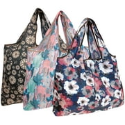 Wrapables Large Foldable Tote Nylon Reusable Grocery Bag, 3 Pack, Cacti, Floral, Poppies