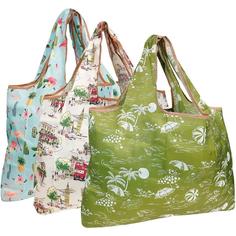 Wrapables Large Foldable Tote Nylon Reusable Grocery Bag 3 Pack Destination Places