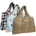 thumbnail image 1 of Wrapables Large Foldable Tote Nylon Reusable Grocery Bag, 3 Pack, Felines, 1 of 7