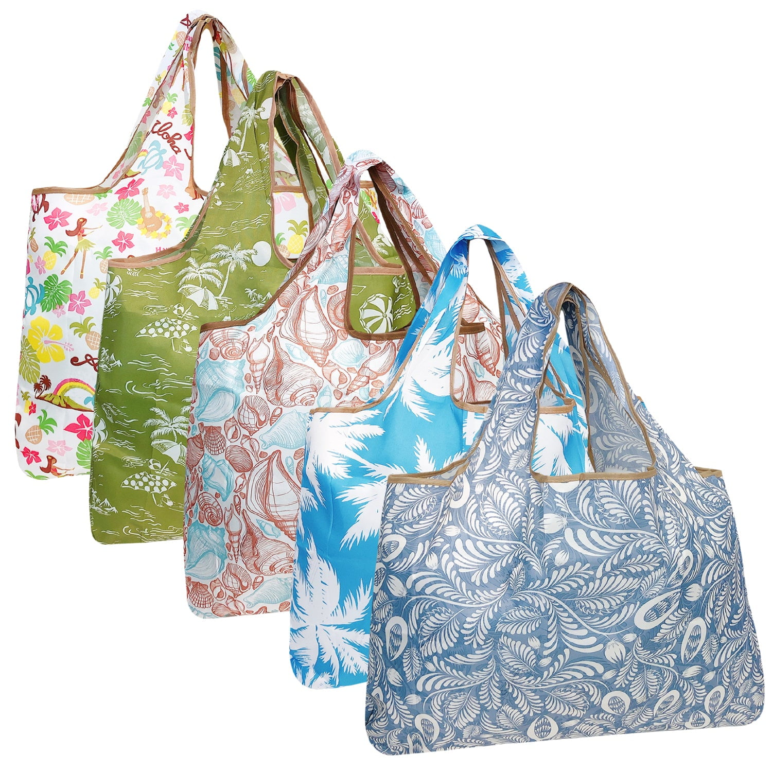 Wrapables Large Foldable Tote Nylon Reusable Grocery Bags 5 Pack Carefree Paradise Walmart