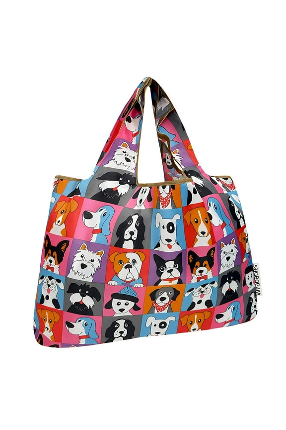 Large Foldable Tote Nylon Reusable Grocery Bags, Cute Dogs