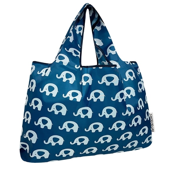 Wrapables Large Foldable Tote Nylon Reusable Grocery Bags, Happy Elephants