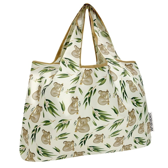 Wrapables Large Foldable Tote Nylon Reusable Grocery Bags, Koalas