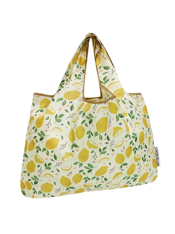 Large Foldable Tote Nylon Reusable Grocery Bags, Lemons