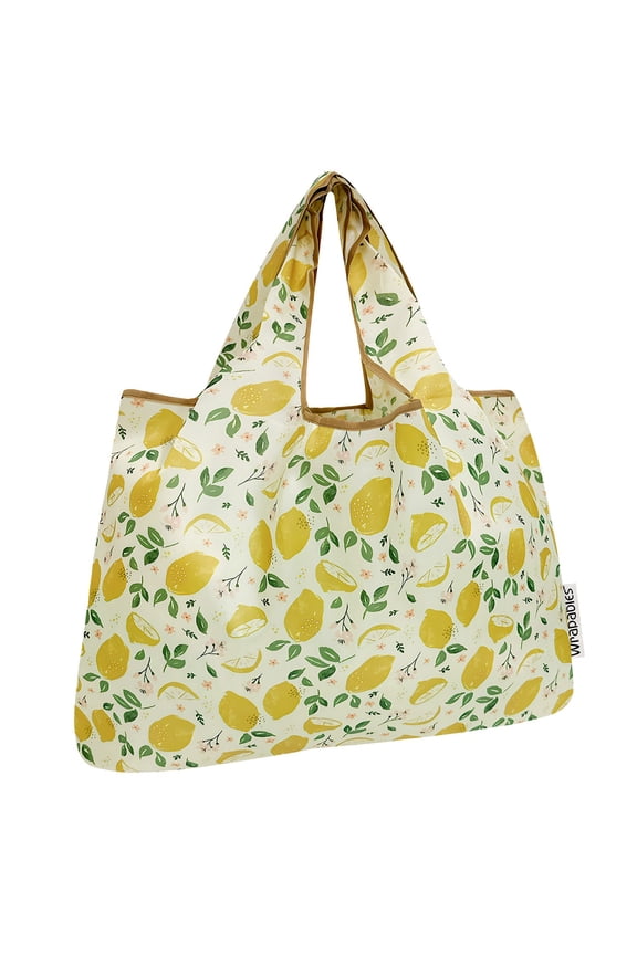 Large Foldable Tote Nylon Reusable Grocery Bags, Lemons