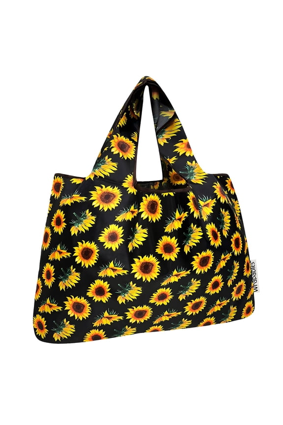 Large Foldable Tote Nylon Reusable Grocery Bags, Sunflowers