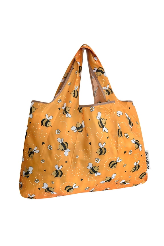 Large Foldable Tote Nylon Reusable Grocery Bags, Yellow Bees