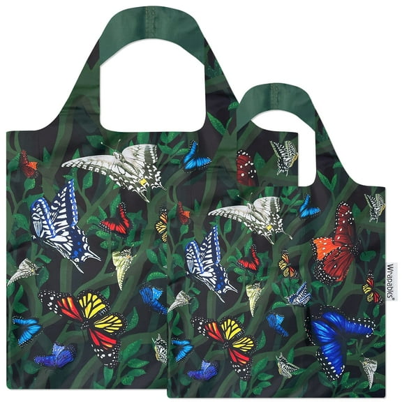 Wrapables Large & Small Allybag Foldable & Lightweight Reusable Grocery Bags (Set of 2), Butterflies