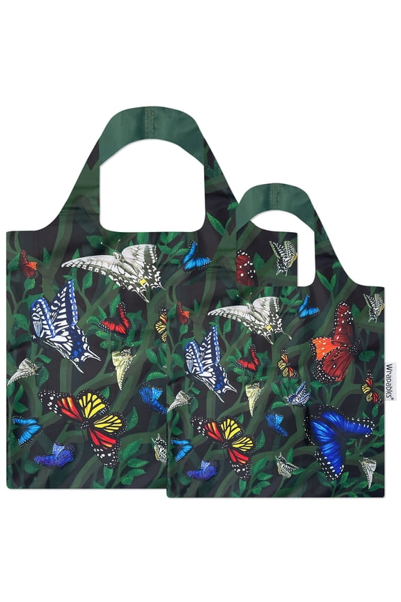 Large & Small Allybag Foldable & Lightweight Reusable Grocery Bags (Set of 2), Butterflies