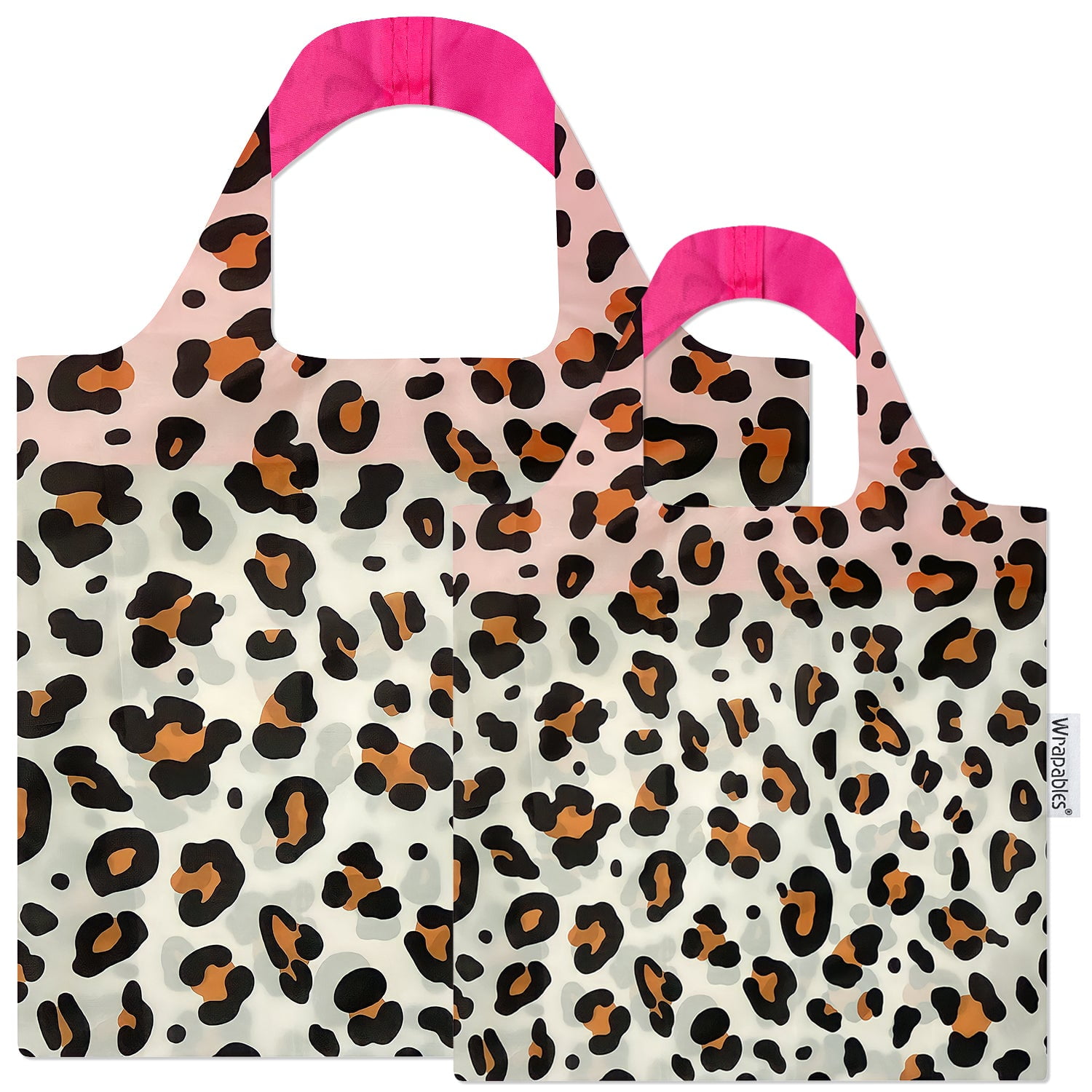 Wrapables Large Small Allybag Foldable Lightweight Reusable Grocery Bags Set of 2 Leopard Beige