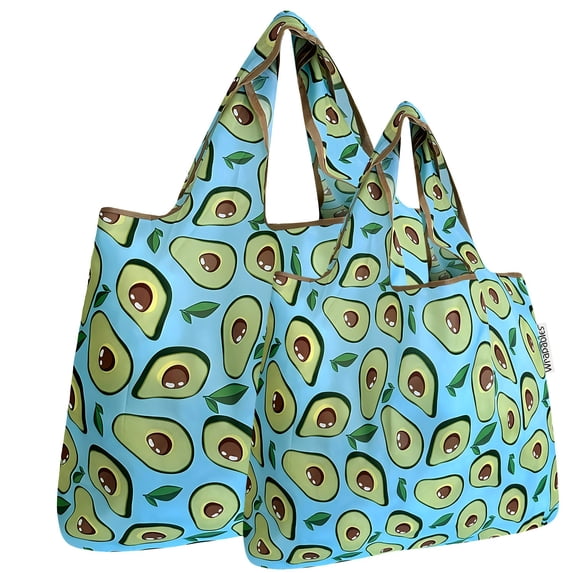 Wrapables Large & Small Foldable Tote Nylon Reusable Grocery Bags, Set of 2, Avocado