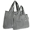 thumbnail image 1 of Wrapables Large & Small Foldable Tote Nylon Reusable Grocery Bags, Set of 2, Black Stripes, 1 of 5