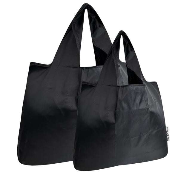 Wrapables Large & Small Foldable Tote Nylon Reusable Grocery Bags, Set of 2, Black
