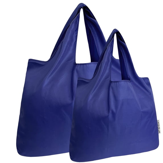 Wrapables Large & Small Foldable Tote Nylon Reusable Grocery Bags, Set of 2, Blue