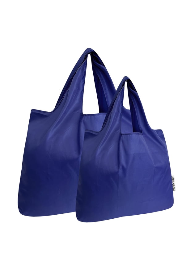 Large & Small Foldable Tote Nylon Reusable Grocery Bags, Set of 2, Blue