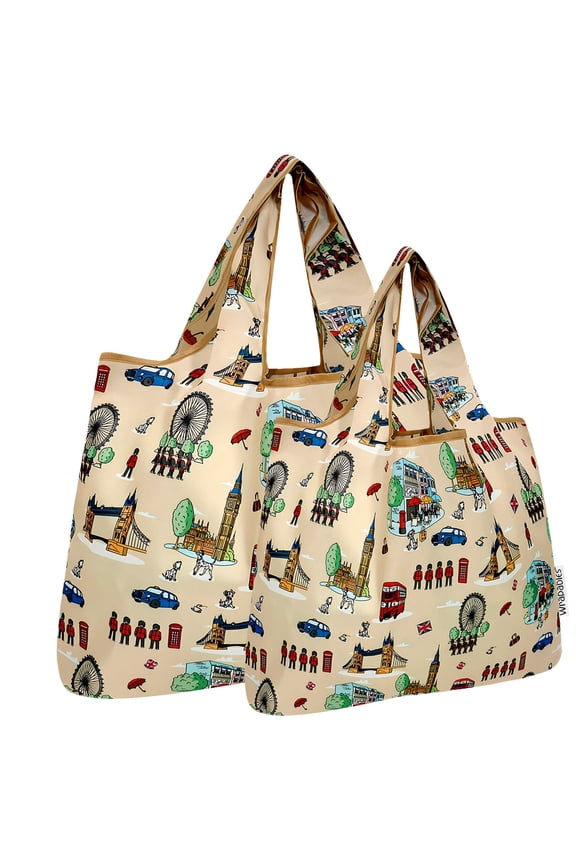 Large & Small Foldable Tote Nylon Reusable Grocery Bags, Set of 2, Britain