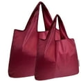 thumbnail image 1 of Wrapables Large & Small Foldable Tote Nylon Reusable Grocery Bags, Set of 2, Burgundy, 1 of 7