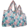 thumbnail image 1 of Wrapables Large & Small Foldable Tote Nylon Reusable Grocery Bags, Set of 2, Colorful Cacti, 1 of 5