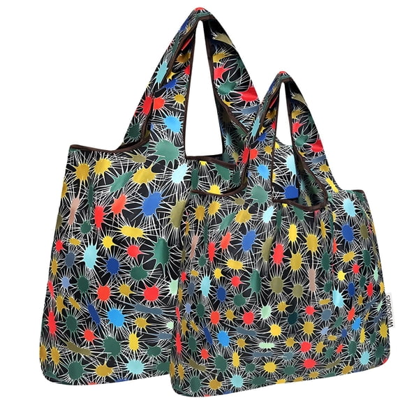 Wrapables Large & Small Foldable Tote Nylon Reusable Grocery Bags, Set of 2, Connections