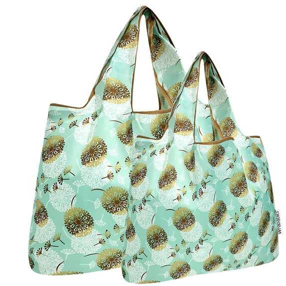 Wrapables Large & Small Foldable Tote Nylon Reusable Grocery Bags, Set of 2, Dandelion